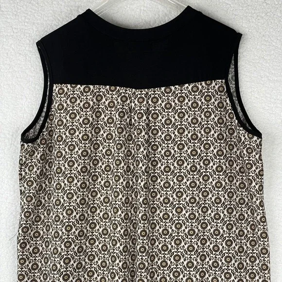 Espresso Womens 1X Black White Tan Medallion Henley Sleeveless Shift Dress - Picture 6 of 8